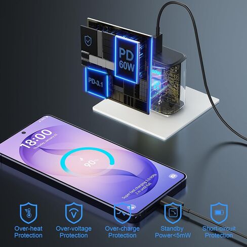 60W Super Fast Charger USB C, Type C Charger Fast Charging Android Phone Charger Block with 10ft USB C Fast Charging Cable Cord for Samsung Galaxy S26/S26 Ultra/S26+/S25 Ultra/S24 Ultra, MacBook, iPad in Kuwait