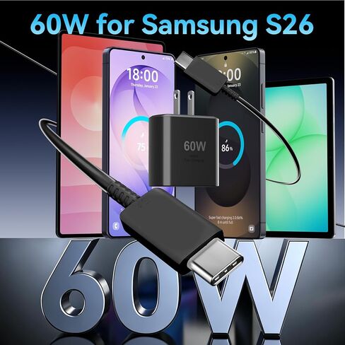 60W Super Fast Charger USB C, Type C Charger Fast Charging Android Phone Charger Block with 10ft USB C Fast Charging Cable Cord for Samsung Galaxy S26/S26 Ultra/S26+/S25 Ultra/S24 Ultra, MacBook, iPad in Kuwait