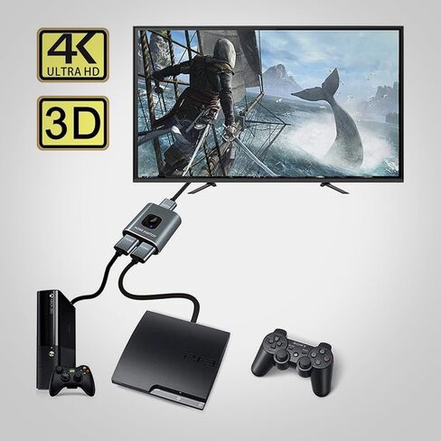 4K HDMI Switch 2 in 1 Out, Aluminum Manual Bidirectional HDMI Hub Compatible with Xbox PS5/PS4/Blu-Ray/Fire Stick in Saudi Arabia
