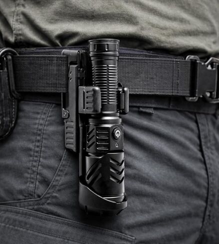 Rechargeable Flashlight with Belt Clip Holster, Ultra Bright [2500LM] High-Lumen LED Flashlight for Tactical Duty Belts, Magnetic Base, 90 Swivel Head, for Camping, Law Enforcement (Aluminum Black) in Saudi Arabia