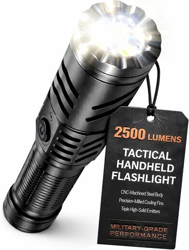 Rechargeable Flashlight with Belt Clip Holster, Ultra Bright [2500LM] High-Lumen LED Flashlight for Tactical Duty Belts, Magnetic Base, 90 Swivel Head, for Camping, Law Enforcement (Aluminum Black) in Saudi Arabia