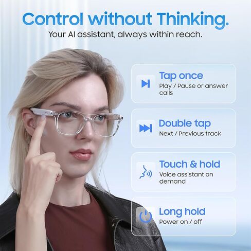نظارات LIMU Gen 5 الذكية، نظارات AI مع مترجم AI في الوقت الحقيقي - نظارات بلوتوث مفتوحة الأذن مع مكبرات صوت، التحكم في مستوى الصوت واللمس، تشغيل/إيقاف تلقائي لمستشعر التآكل، إطار TR90 ممتاز للنساء والرجال in Kuwait