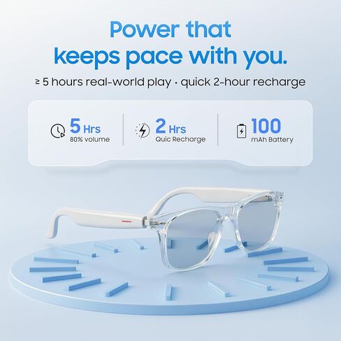 نظارات LIMU Gen 5 الذكية، نظارات AI مع مترجم AI في الوقت الحقيقي - نظارات بلوتوث مفتوحة الأذن مع مكبرات صوت، التحكم في مستوى الصوت واللمس، تشغيل/إيقاف تلقائي لمستشعر التآكل، إطار TR90 ممتاز للنساء والرجال in Kuwait