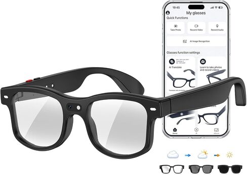 AI Smart Glasses with Camera, 8MP HD Video Recording Camera Smart Sunglasses, Bluetooth Translation Sunglasses, Touch Control Open Ear Audio glasses, Photochromic Lenses for Outdoor Sports Driving in Saudi Arabia
