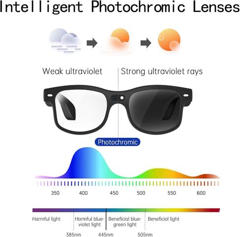 AI Smart Glasses with Camera, 8MP HD Video Recording Camera Smart Sunglasses, Bluetooth Translation Sunglasses, Touch Control Open Ear Audio glasses, Photochromic Lenses for Outdoor Sports Driving in Saudi Arabia