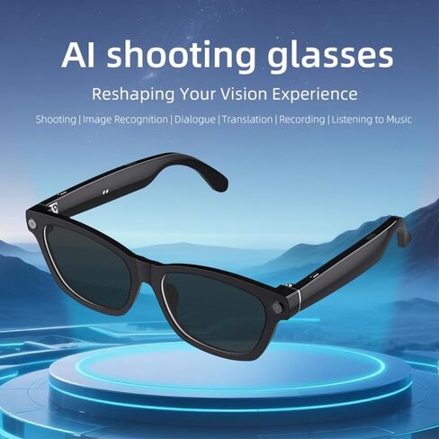 MEGREZ AI Smart Glasses with Camera, 1080P Video Recording, Real-Time Translation, Object Recognition, Audio & Music, Hands-Free Smart Sunglasses for Travel Vlogging Cycling Meetings in Saudi Arabia