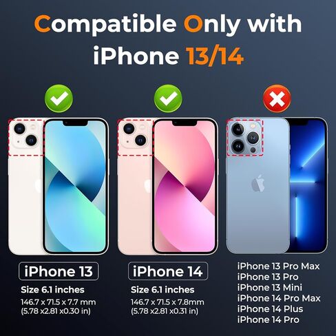 حافظة لهاتف iPhone 13/iPhone 14 مقاس 6.1 بوصة غطاء كاميرا منزلق + واقي شاشة (عبوتان)، غطاء واقٍ مقاوم للصدمات من الدرجة العسكرية، مسند حلقي دوار مع حماية الكاميرا (أسود) in Saudi Arabia