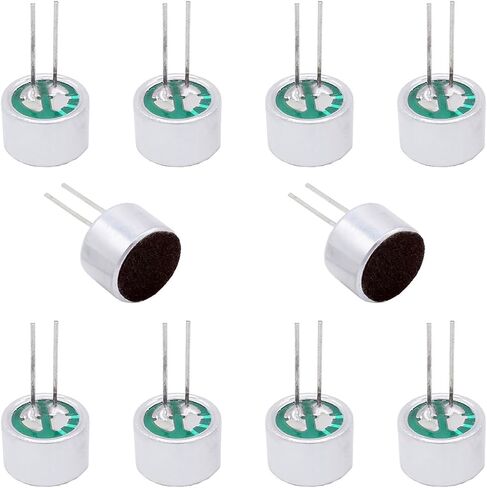 10Pcs Cylindrical Electret Condenser Microphone, 9767-58DB Mini Through Hole Electret Condenser Mic Pickup 10mm x 7mm, with 2 Pins 10mm for PCB in Saudi Arabia