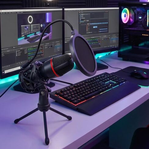 USB Microphone with RGB Light and Tripod Stand for Streaming Podcast Recording Gaming on PC Laptop in Saudi Arabia