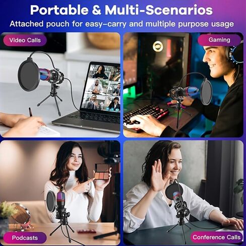 USB Microphone with RGB Light and Tripod Stand for Streaming Podcast Recording Gaming on PC Laptop in Saudi Arabia