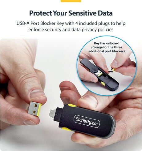 StarTech USB-A Port Blocker Key with 4X Latching USB-A Dust Cover Plugs, Snap-in Port Protectors for Laptops and Computers in Saudi Arabia