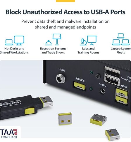 StarTech USB-A Port Blocker Key with 4X Latching USB-A Dust Cover Plugs, Snap-in Port Protectors for Laptops and Computers in Saudi Arabia