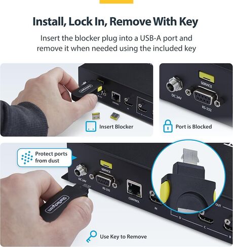 StarTech USB-A Port Blocker Key with 4X Latching USB-A Dust Cover Plugs, Snap-in Port Protectors for Laptops and Computers in Saudi Arabia