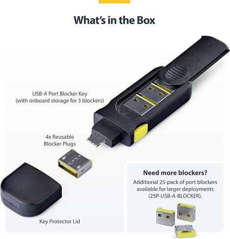 StarTech USB-A Port Blocker Key with 4X Latching USB-A Dust Cover Plugs, Snap-in Port Protectors for Laptops and Computers in Saudi Arabia