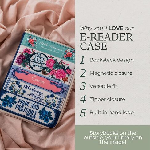Steel Mill & Co E-Reader Folio Case, 8" x 6" Magnetic Book-Style Cover with Zipper Closure & Hand Loop, Universal Fit for Digital Readers and Small Tablets (Bookstack) in Saudi Arabia
