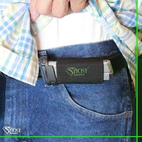Sticky Holsters Belt Slider Elastic Magazine Holder - Concealed Carry Horizontal Mag Pouch for Belts Up to 1.75 inches, Non-Slip Extra Elastic Mag Holster USA Made - 2-Pack of Black Magazine Holster in Saudi Arabia