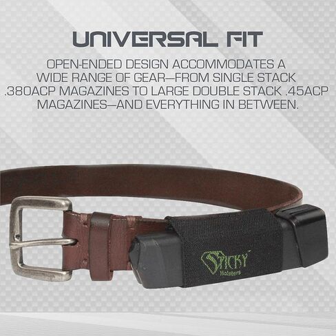 Sticky Holsters Belt Slider Elastic Magazine Holder - Concealed Carry Horizontal Mag Pouch for Belts Up to 1.75 inches, Non-Slip Extra Elastic Mag Holster USA Made - 2-Pack of Black Magazine Holster in Saudi Arabia