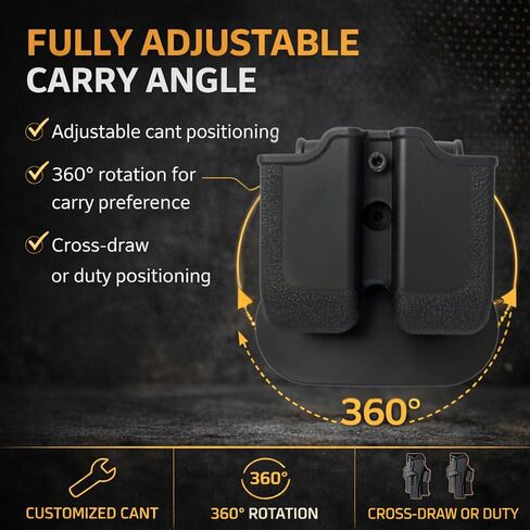 IMI Defense Double Magazine Pouch with Adjustable Retention for 1911 & Sig P220 – Single Stack Mag Holder, Fits S&W 4506/4516, Adjustable 360° Cant, Duty-Ready Polymer in Saudi Arabia