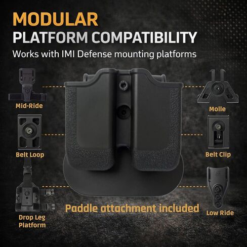 IMI Defense Double Magazine Pouch with Adjustable Retention for 1911 & Sig P220 – Single Stack Mag Holder, Fits S&W 4506/4516, Adjustable 360° Cant, Duty-Ready Polymer in Saudi Arabia