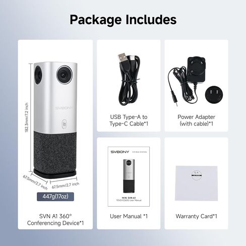SVBONY SVN A1 360 Camera for Conference Room, 5MP 1080P HD Webcam with AI Driven Speaker Tracking,16.5 FT Mic Pickup, Noise Cancellation,Plug & Play, Compatible with Zoom/Teams/Meet for Small Meeting in Saudi Arabia