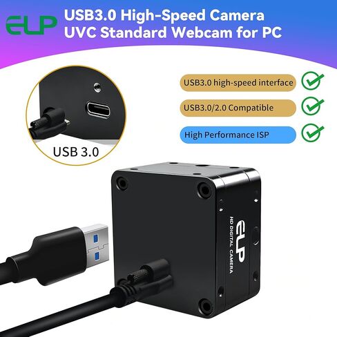 ELP High Speed USB Camera, 1080P/230fps, 4K/60fps, 12MP/30fps, Mini UVC USB3.0/2.0 Lightburn Cameras for Windows, Linux, Mac, Pi, Wide Angle 88°(H) IMX577 Webcam for PC Jetson Nano in Saudi Arabia