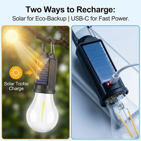 5-Pack Solar LED Camping Light Bulb, Rechargeable Emergency Light Bulbs for Power Outage, Portable Tent Lantern with Hook, Waterproof, for Tent, Hiking, Home in Saudi Arabia