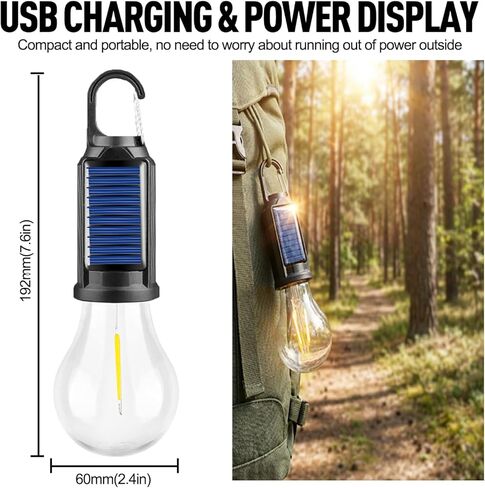5-Pack Solar LED Camping Light Bulb, Rechargeable Emergency Light Bulbs for Power Outage, Portable Tent Lantern with Hook, Waterproof, for Tent, Hiking, Home in Saudi Arabia