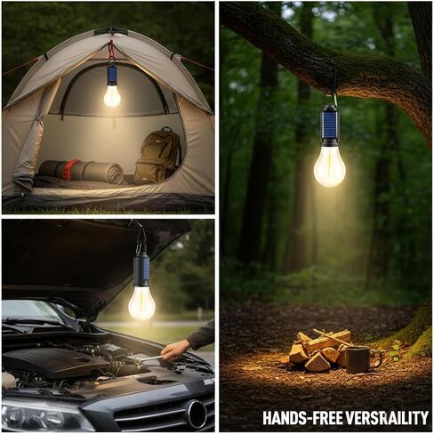 5-Pack Solar LED Camping Light Bulb, Rechargeable Emergency Light Bulbs for Power Outage, Portable Tent Lantern with Hook, Waterproof, for Tent, Hiking, Home in Saudi Arabia