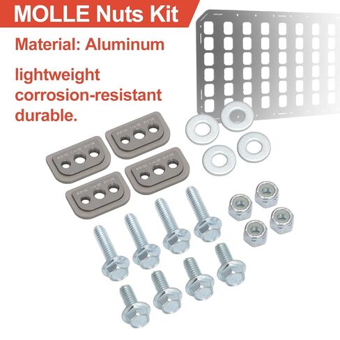 مجموعة صواميل MOLLE - مثبت ملولب 3 في 1 لنظام MOLLE & PALS - متوافق مع لوحات الصناعات المدمجة، 1/4-20، #10-24، #12-24 مقاسات الخيوط، فضي in Saudi Arabia