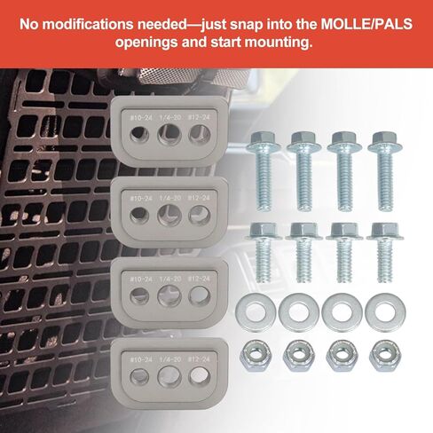 مجموعة صواميل MOLLE - مثبت ملولب 3 في 1 لنظام MOLLE & PALS - متوافق مع لوحات الصناعات المدمجة، 1/4-20، #10-24، #12-24 مقاسات الخيوط، فضي in Saudi Arabia