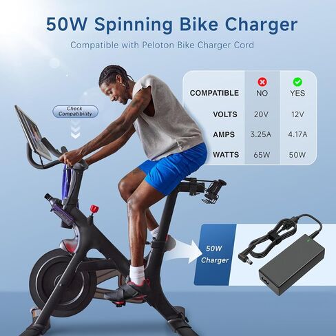 استبدال سلك طاقة الدراجة Peloton، محول تيار متردد 50 وات 12 فولت 4.17 أمبير متوافق مع طراز Peloton PLTN-RB1V1 PLTN-RB1VO PLTN-RB1VQ ATS050-TP121 مزود الطاقة، موصل 5.5 مم × 2.5 مم in Kuwait