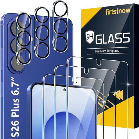 عبوة من 3 قطع من firtstnow لهاتف Samsung Galaxy S26 Ultra واقي شاشة من الزجاج المقسى + 3 قطع من واقي عدسة الكاميرا، مقاوم للكسر من الدرجة العسكرية، صلابة 9H، فتح بصمة الإصبع، مناسب للحافظة 6.9 بوصة in Kuwait