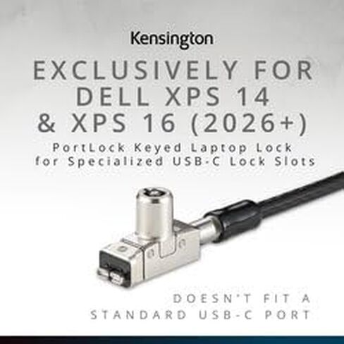 قفل كمبيوتر محمول بمفتاح من Kensington PortLock لفتحات قفل USB-C، وكابل من الفولاذ الكربوني المضاد للسرقة، يناسب فتحات أمان USB-C، وأجهزة MacBook M1/M2/M3/M4 وأجهزة USB-C (K64546WW) أسود in Kuwait