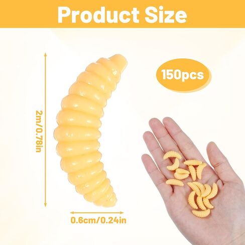 150 Pcs Fake Maggots Fake Wax Worms Soft Bass Maggot Baits Bread Worm Fish Lure, Fake Worms for Fishing, Realistic False Wax Worm Fishing Lures Baits for Halloween Sensory Bin April Fool's Day Party in Saudi Arabia