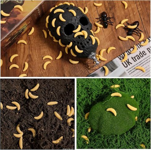 150 Pcs Fake Maggots Fake Wax Worms Soft Bass Maggot Baits Bread Worm Fish Lure, Fake Worms for Fishing, Realistic False Wax Worm Fishing Lures Baits for Halloween Sensory Bin April Fool's Day Party in Saudi Arabia