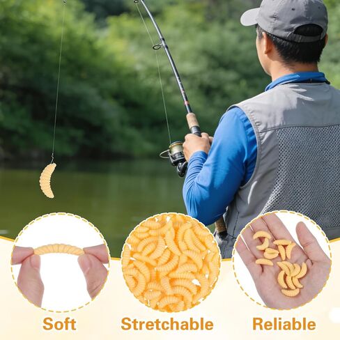 150 Pcs Fake Maggots Fake Wax Worms Soft Bass Maggot Baits Bread Worm Fish Lure, Fake Worms for Fishing, Realistic False Wax Worm Fishing Lures Baits for Halloween Sensory Bin April Fool's Day Party in Saudi Arabia