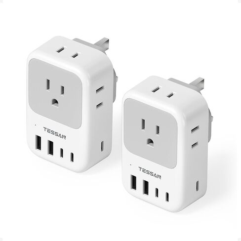 Type G Adapter for Travel 28W, TESSAN US to UK Plug Adapter with 4 Outlets 5 USB Ports (3 USB-C), Power Outlet Adaptor for USA to Ireland England London British Scotland Hong Kong Kenya, 2 Packs in Saudi Arabia