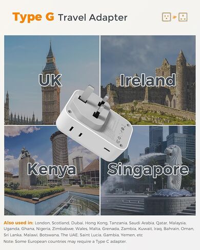 Type G Adapter for Travel 28W, TESSAN US to UK Plug Adapter with 4 Outlets 5 USB Ports (3 USB-C), Power Outlet Adaptor for USA to Ireland England London British Scotland Hong Kong Kenya, 2 Packs in Saudi Arabia