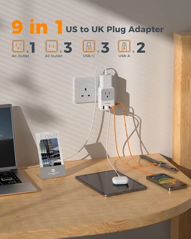 Type G Adapter for Travel 28W, TESSAN US to UK Plug Adapter with 4 Outlets 5 USB Ports (3 USB-C), Power Outlet Adaptor for USA to Ireland England London British Scotland Hong Kong Kenya, 2 Packs in Saudi Arabia