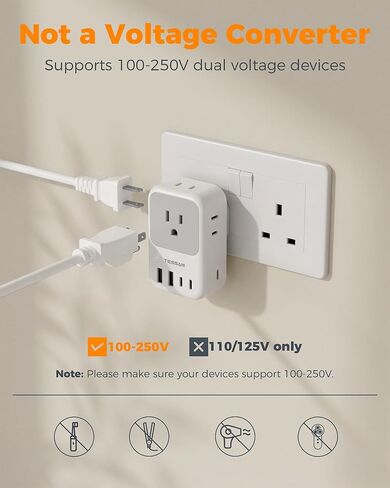 Type G Adapter for Travel 28W, TESSAN US to UK Plug Adapter with 4 Outlets 5 USB Ports (3 USB-C), Power Outlet Adaptor for USA to Ireland England London British Scotland Hong Kong Kenya, 2 Packs in Saudi Arabia