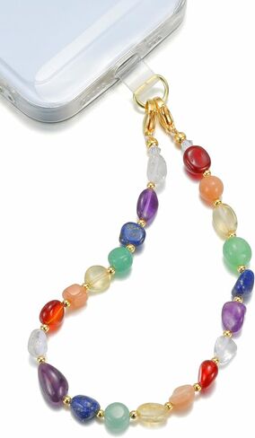 Genuine Gemstone Beaded Phone Charm Wrist Strap, Natural Chakra Stone Lanyard Wristlet Chain, Elegant Hands-Free Bracelet Strap for iPhone & More Cell Phone Cases in Saudi Arabia