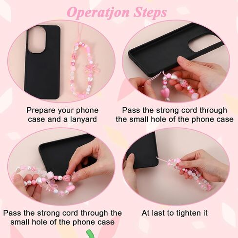 Mabor 2Pcs Bow Phone Charm Wrist Strap, Pink Strawberry Cellphone Case Charm Strap, Aesthetic Beaded Lanyard Wrist Straps, Y2K String for Bag Camera Decoration Accessories in Saudi Arabia