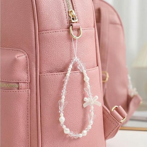 Mabor 2Pcs Bow Phone Charm Wrist Strap, Pink Strawberry Cellphone Case Charm Strap, Aesthetic Beaded Lanyard Wrist Straps, Y2K String for Bag Camera Decoration Accessories in Saudi Arabia