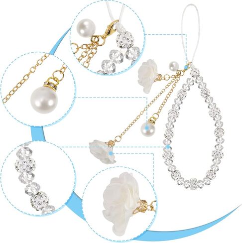 JATEBI Phone Charm String Chain Strap Cute Keychains Beaded Phone Strap Cell Phone Charms Beaded Lanyard Kawaii Creative Crystal Flower Pendant in Saudi Arabia
