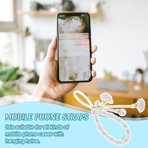 JATEBI Phone Charm String Chain Strap Cute Keychains Beaded Phone Strap Cell Phone Charms Beaded Lanyard Kawaii Creative Crystal Flower Pendant in Saudi Arabia