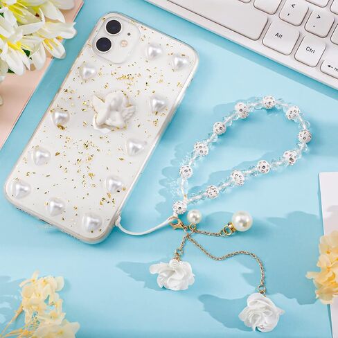 JATEBI Phone Charm String Chain Strap Cute Keychains Beaded Phone Strap Cell Phone Charms Beaded Lanyard Kawaii Creative Crystal Flower Pendant in Saudi Arabia