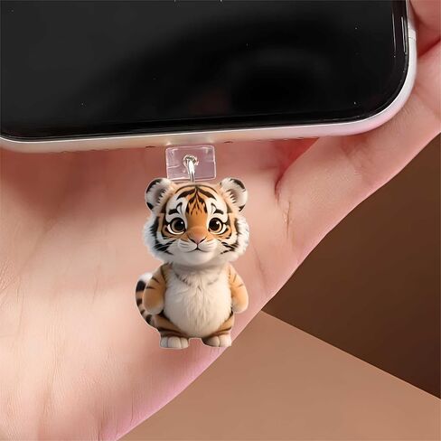 Adorable Baby Tiger Dust Plug Acrylic Charms for electronic products,Type-C Charging Port Dust Plugs Pendant Compatible with E-Reader Phone Tablet, Gift for Christmas, Birthday, Anniversary Day in Saudi Arabia