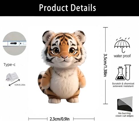 Adorable Baby Tiger Dust Plug Acrylic Charms for electronic products,Type-C Charging Port Dust Plugs Pendant Compatible with E-Reader Phone Tablet, Gift for Christmas, Birthday, Anniversary Day in Saudi Arabia