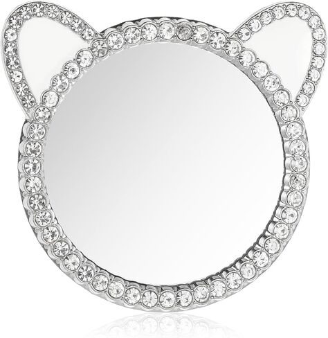 Phone Stick-On Mirrors with Silver Zinc Alloy Frame 2.2'' Cat Ear Shape Phone Mirror Bling Smartphone Case Mirror Decal Adhesive Makeup Mirrors for Cellphone Back(Remove Protective Film) in Saudi Arabia