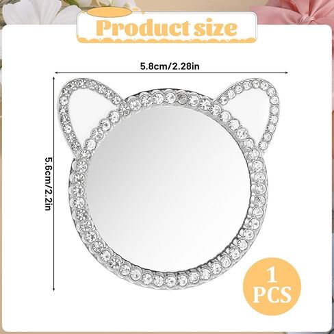 Phone Stick-On Mirrors with Silver Zinc Alloy Frame 2.2'' Cat Ear Shape Phone Mirror Bling Smartphone Case Mirror Decal Adhesive Makeup Mirrors for Cellphone Back(Remove Protective Film) in Saudi Arabia